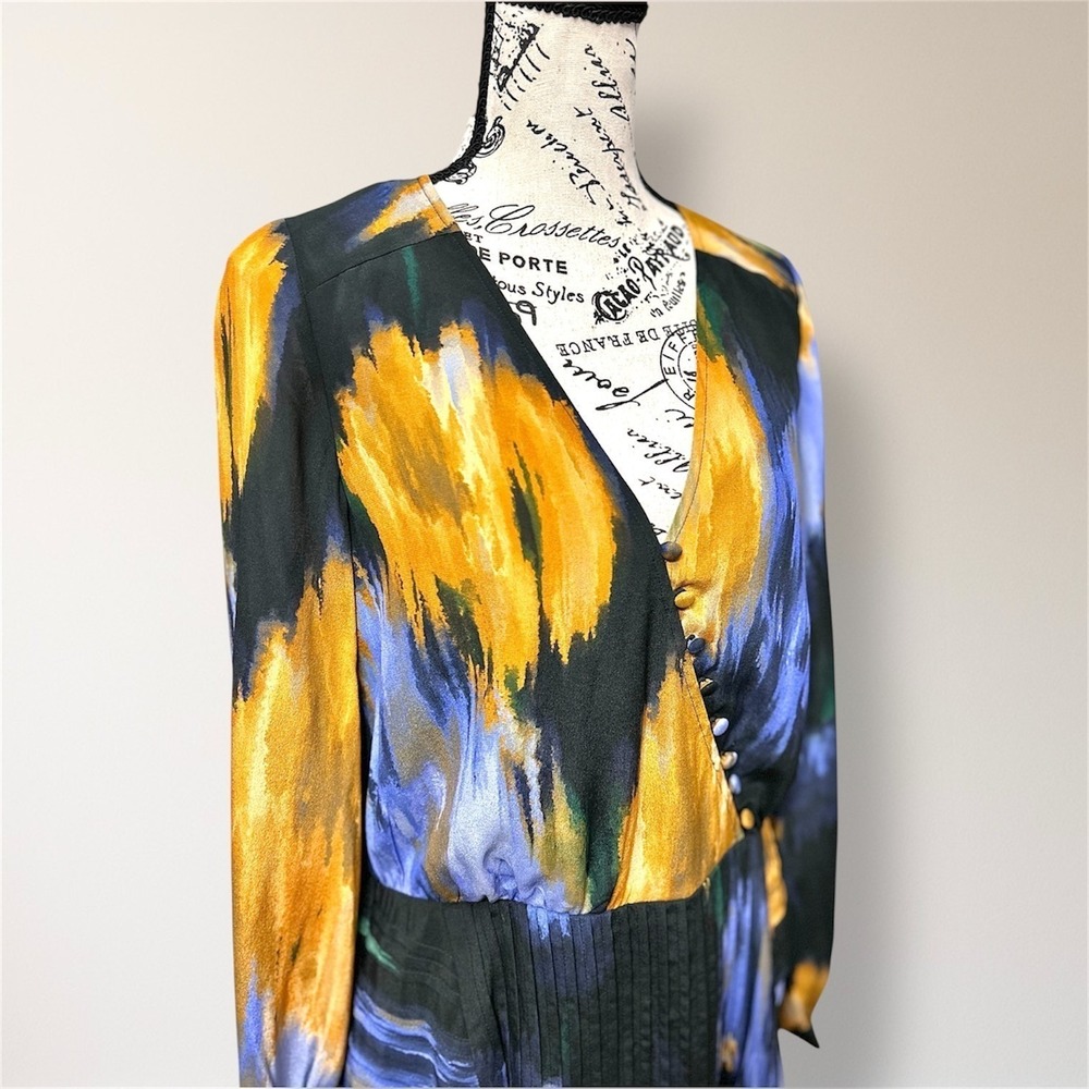 Marie Oliver Vera Silk Mini Dress Blue Floral Pleated Homecoming Wedding Guest - Picture 5 of 15